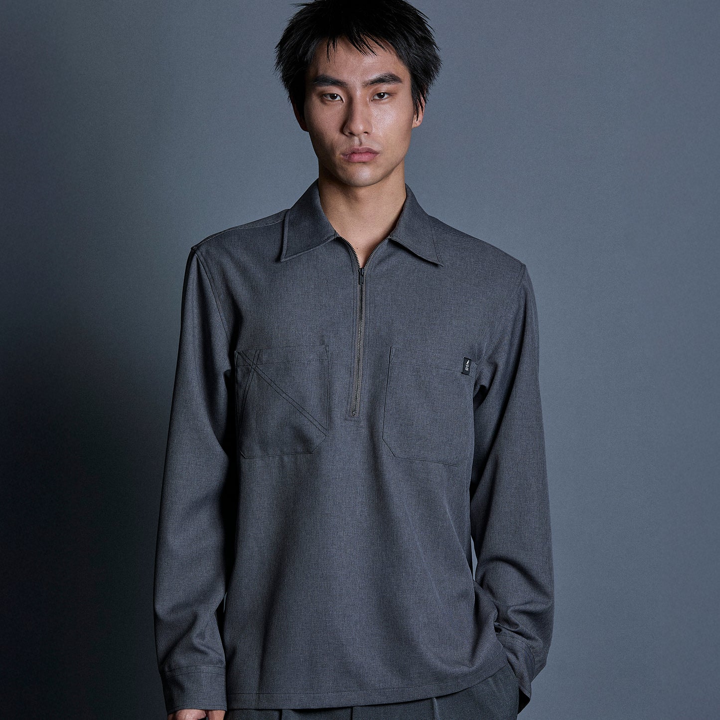 2POCKETS HALF ZIP SHIRT/TWILL STRECH