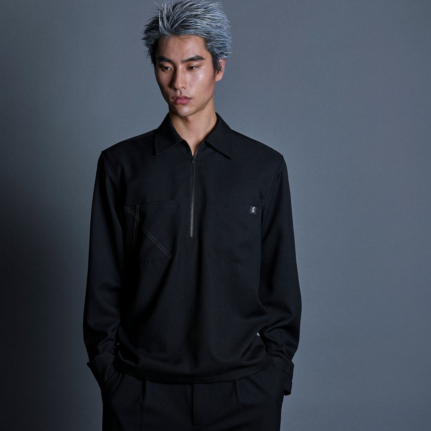 2POCKETS HALF ZIP SHIRT/TWILL STRECH